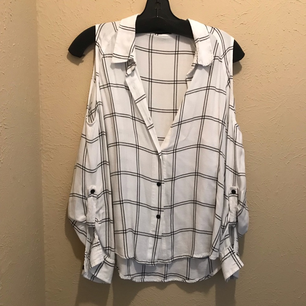 Generation Love plaid cold-shoulder top